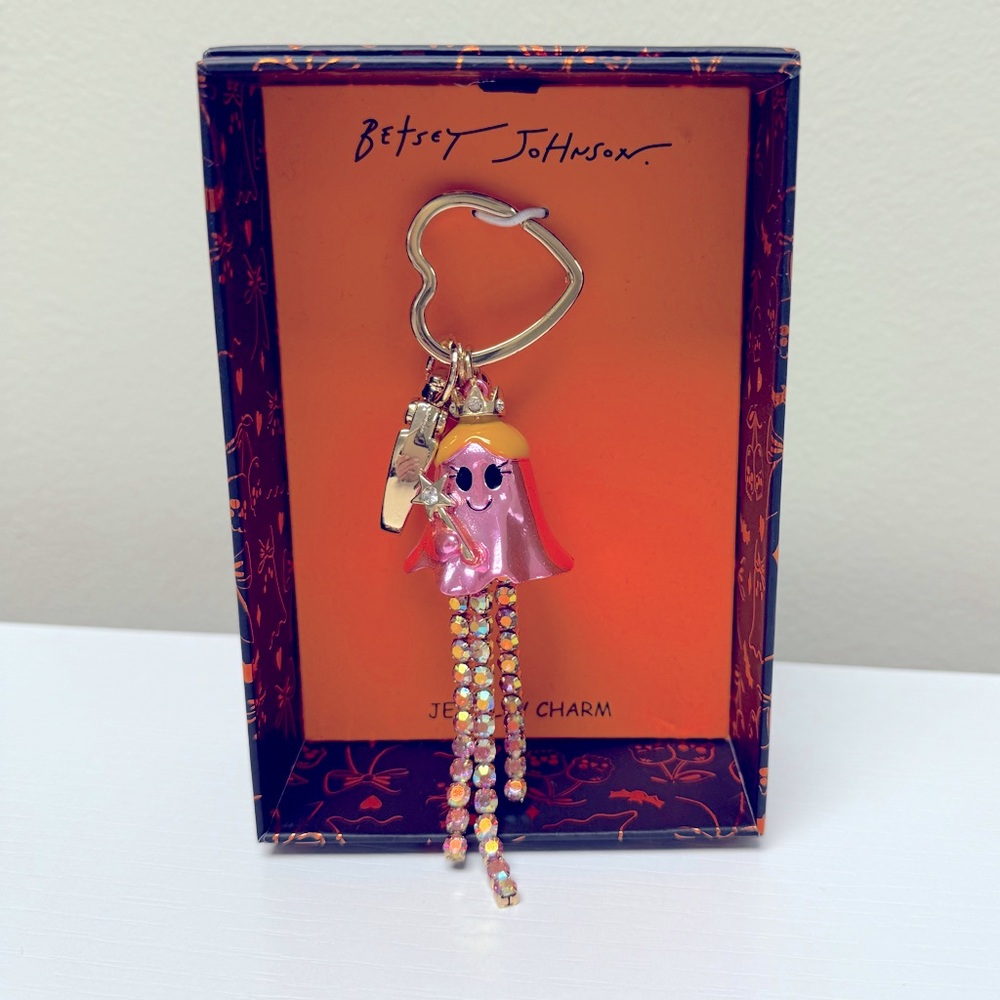 Betsey Johnson Pink Ghost Charm Keychain Halloween Jewelry Bag Accessory, New